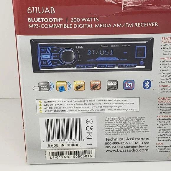 Boss Audio Bluetooth MP3 Digital Media AM FM Receiver Car Stereo 611UAB Open Box - Picture 4 of 6